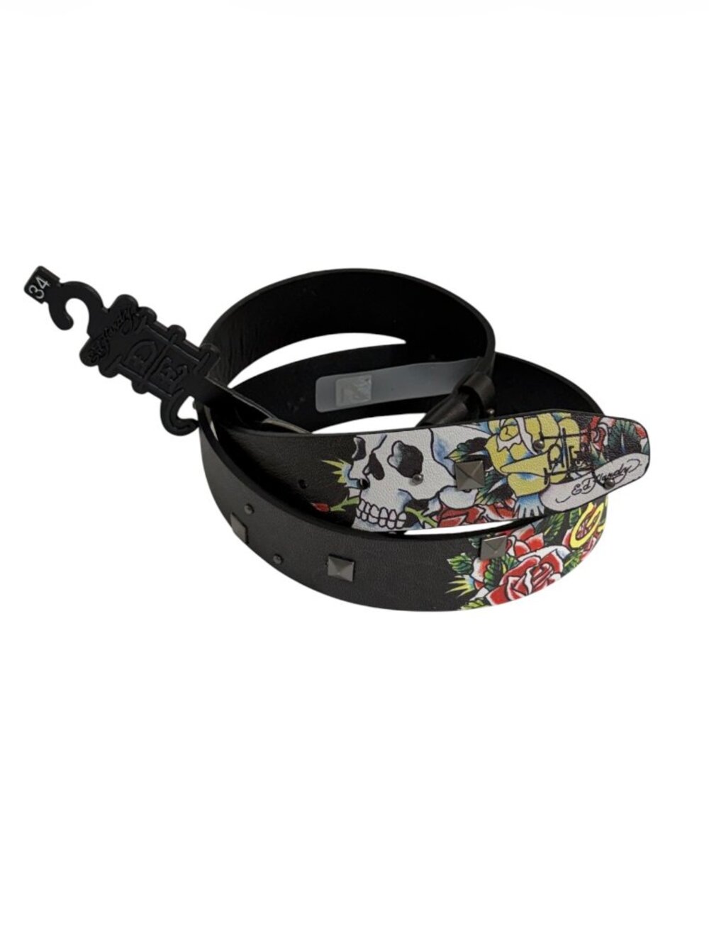 NWT Ed Hardy Studded Graphic Belt Black Y2K Mens Size 34